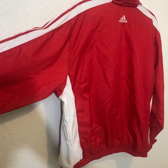 Adidas XL Red Zip Up Red & White Windbreaker - Picture 7 of 8